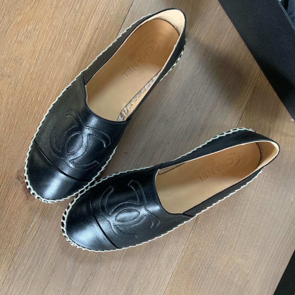 Chanel Black Espadrilles Flats